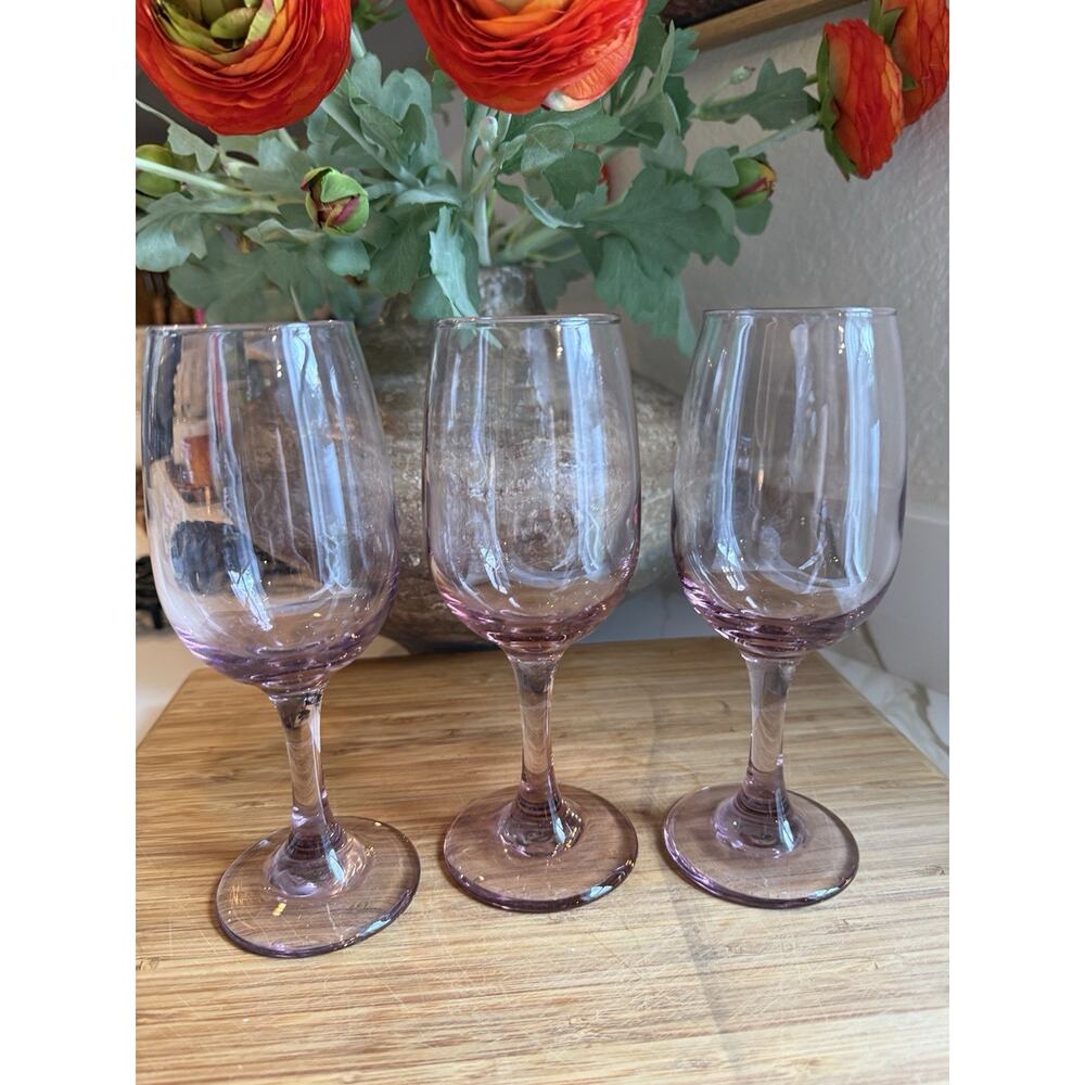 Vintage Set of 3 Libbey Premier Pink Rose Blush Wine Glasses 7,25x3”